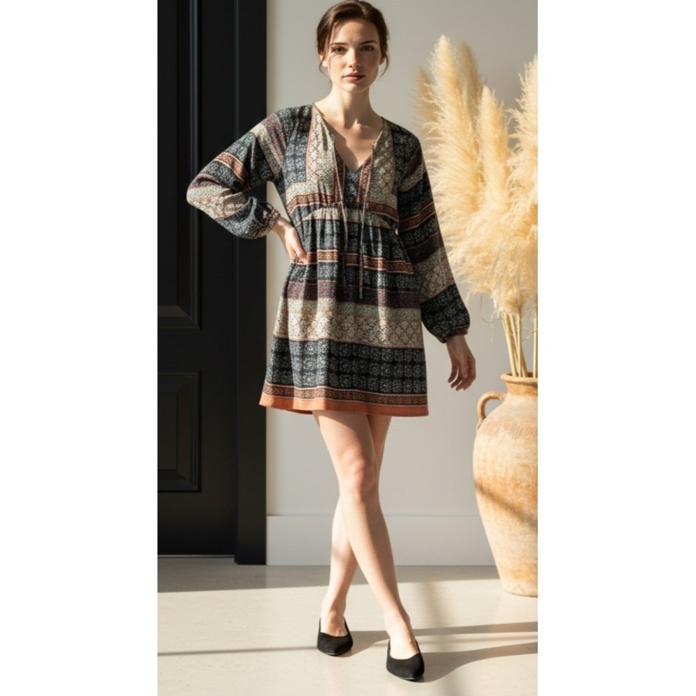 Abercrombie & Fitch XS Boho Balloon Sleeve V-Neck Empire Waist Mini Dress